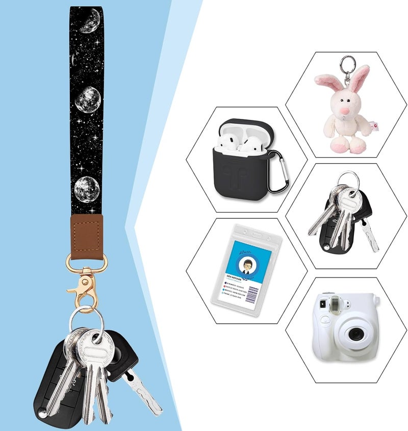 Blusabaca Credit Card Holder for Women, Moon Small RFID Blocking Wallet with Wristlet Strap, Keychain Zipper Women Wallet, Leather Card Case, Card Wallet Purse with Key Lanyard - Image 4